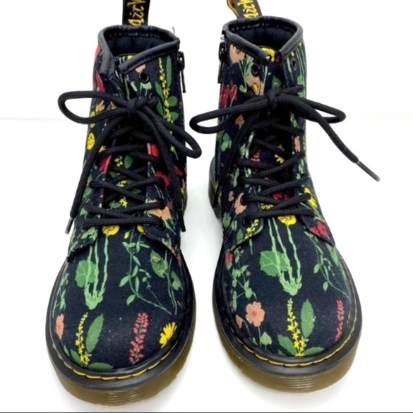 DR.MARTENS Juniors 1460 Wild Botanics Floral Fine Canvas Moto Boot Black Size 2J - Picture 3 of 11